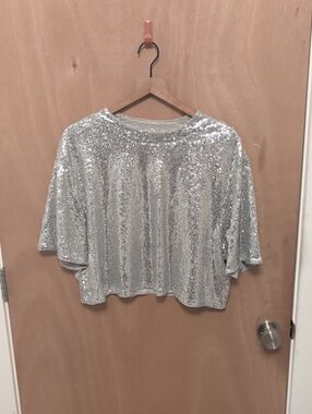 H&M Silver Sequin Cropped Boxy Top